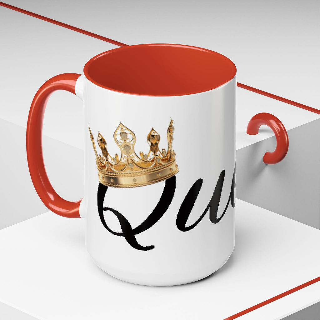 Queen Coffee Mug — Pink Accent Ceramic Mug with Script 'Queen' Design (11/15 oz) - 314 Originals