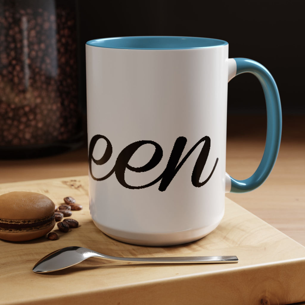 Queen Coffee Mug — Pink Accent Ceramic Mug with Script 'Queen' Design (11/15 oz) - 314 Originals