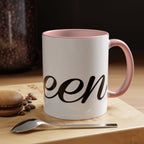 Queen Coffee Mug — Pink Accent Ceramic Mug with Script 'Queen' Design (11/15 oz) - 314 Originals