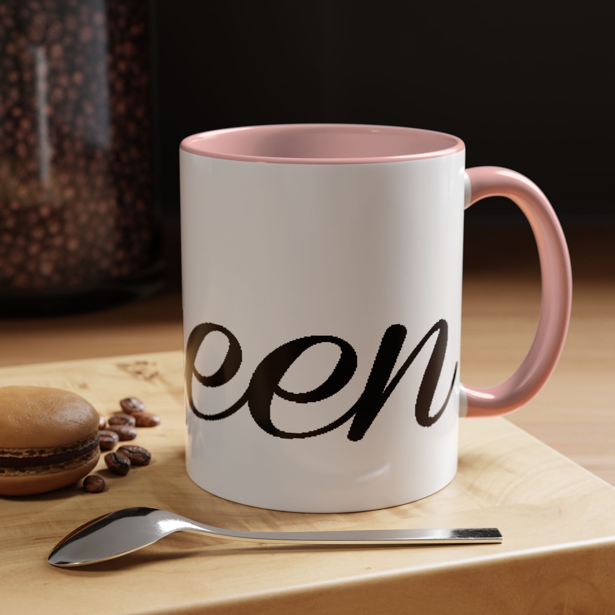 Queen Coffee Mug — Pink Accent Ceramic Mug with Script 'Queen' Design (11/15 oz) - 314 Originals