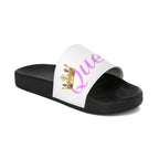 Queen Slide Sandals — Pink Script with Gold Crown - 314 Originals