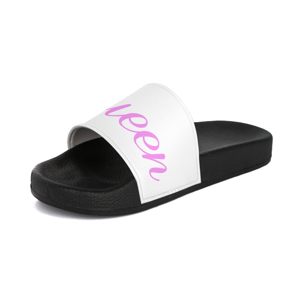 Queen Slide Sandals — Pink Script with Gold Crown - 314 Originals