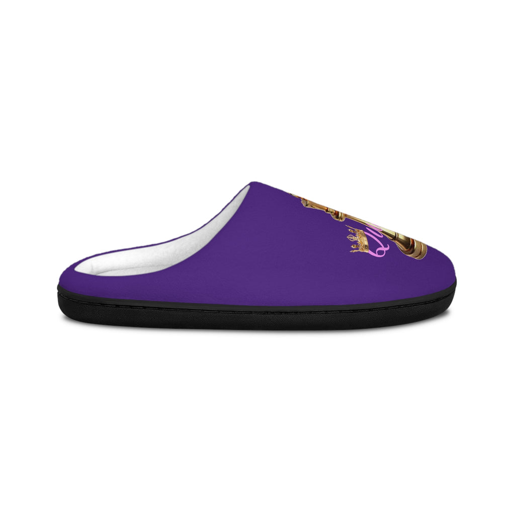 Queen Women's Indoor Slippers — Purple Regal Checkmate Cozy Slides - 314 Originals