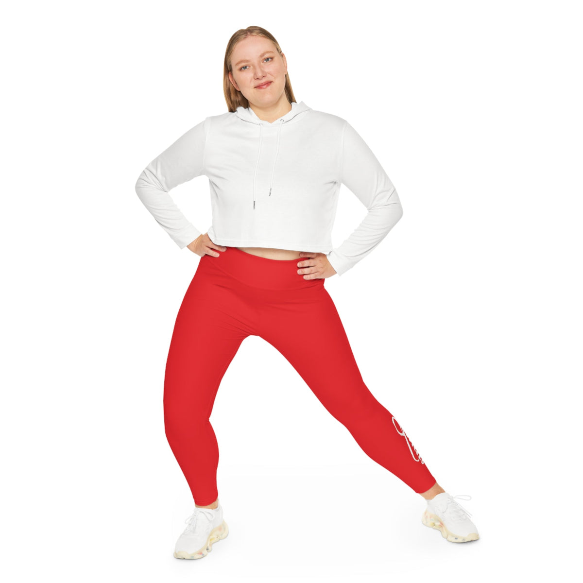 Red Plus Size Leggings — Subtle Side Script Graphic, Comfortable Everyday Activewear - 314 Originals