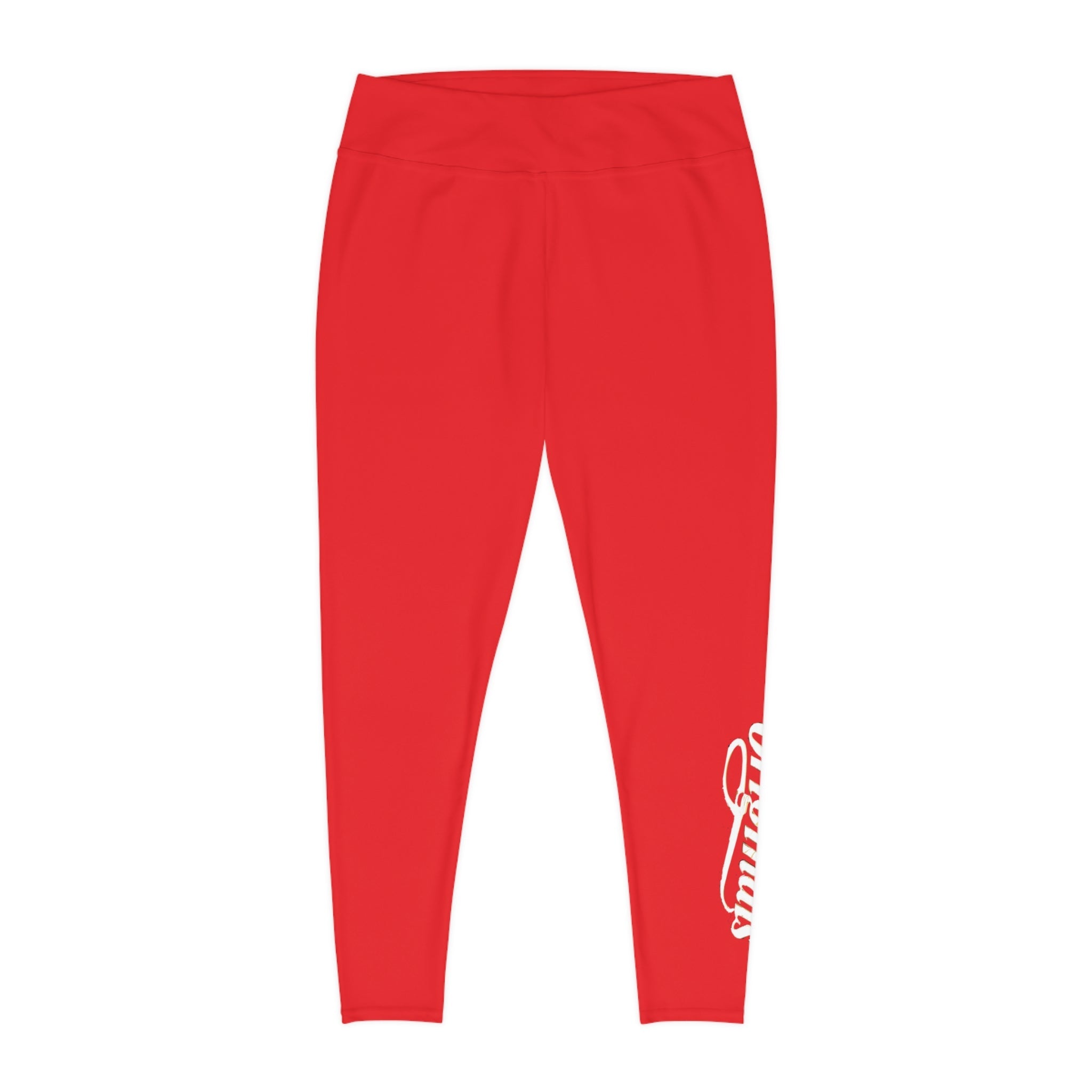 Red Plus Size Leggings — Subtle Side Script Graphic, Comfortable Everyday Activewear - 314 Originals