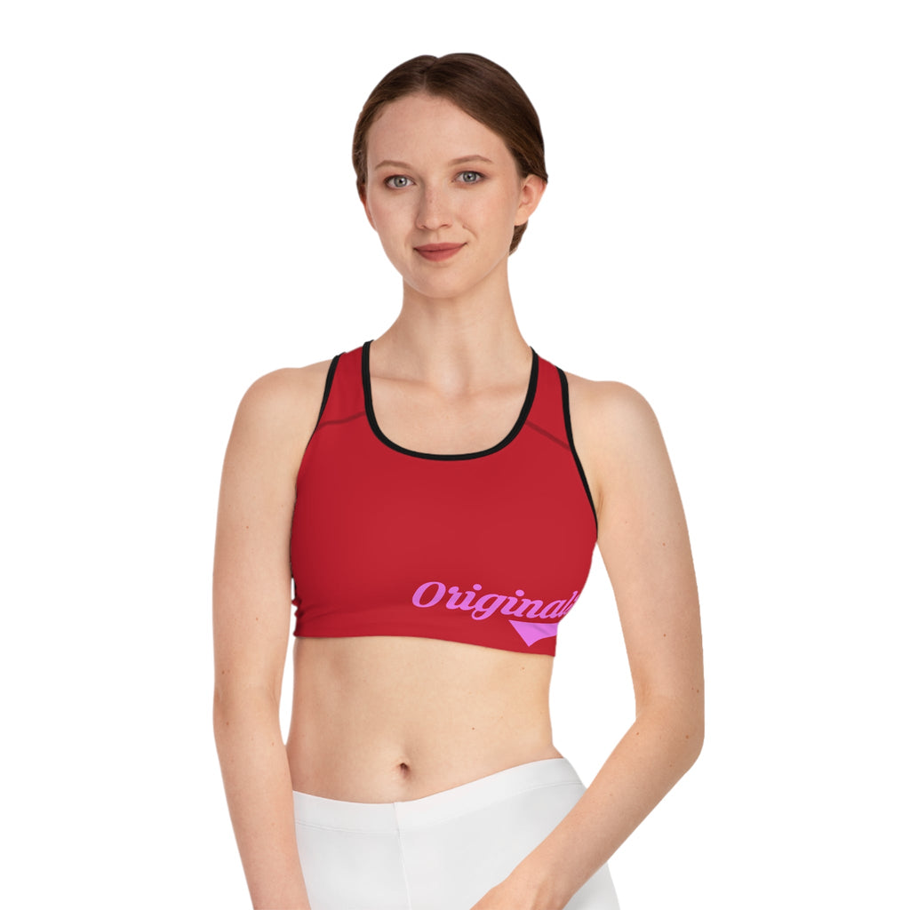 Red Sports Bra — "Originals" Pink Script Athletic Crop Top - 314 Originals