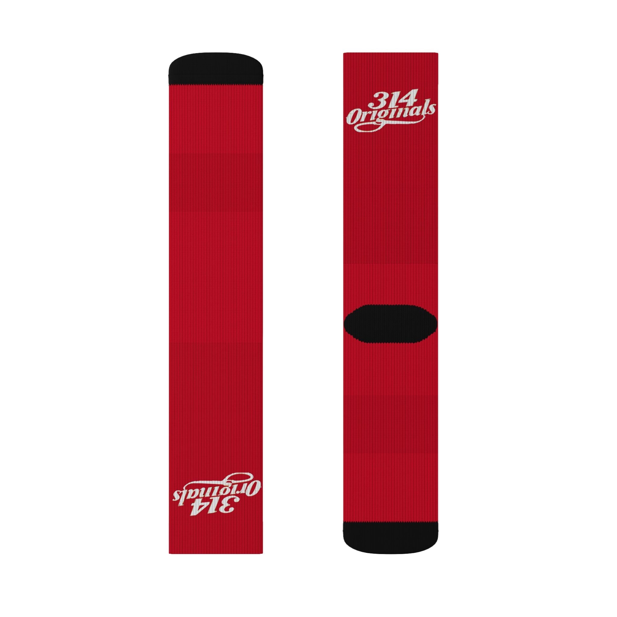 Red Sublimation Socks with '314 Originals' Script — Athletic Crew Socks - 314 Originals