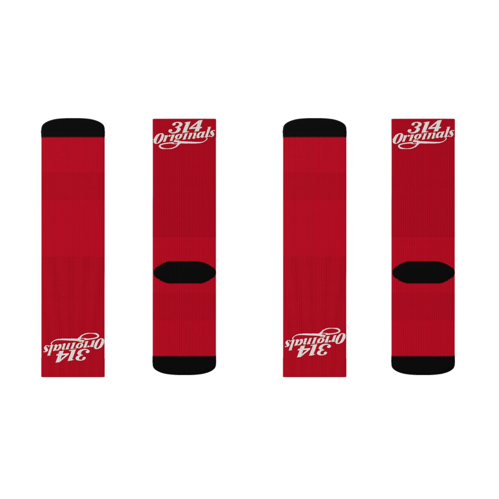 Red Sublimation Socks with '314 Originals' Script — Athletic Crew Socks - 314 Originals