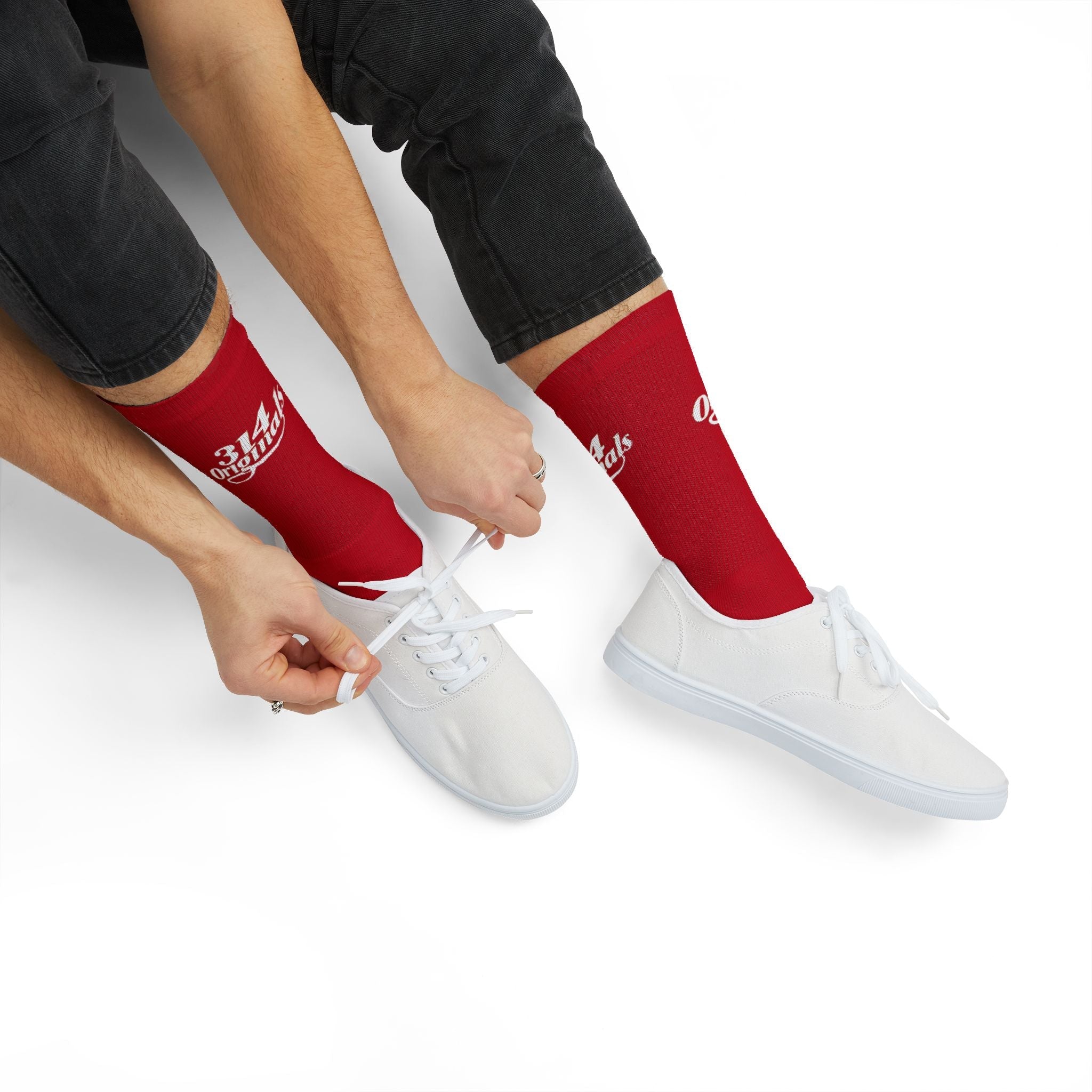 Red Sublimation Socks with '314 Originals' Script — Athletic Crew Socks - 314 Originals
