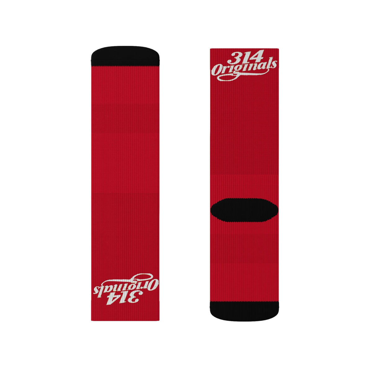 Red Sublimation Socks with '314 Originals' Script — Athletic Crew Socks - 314 Originals