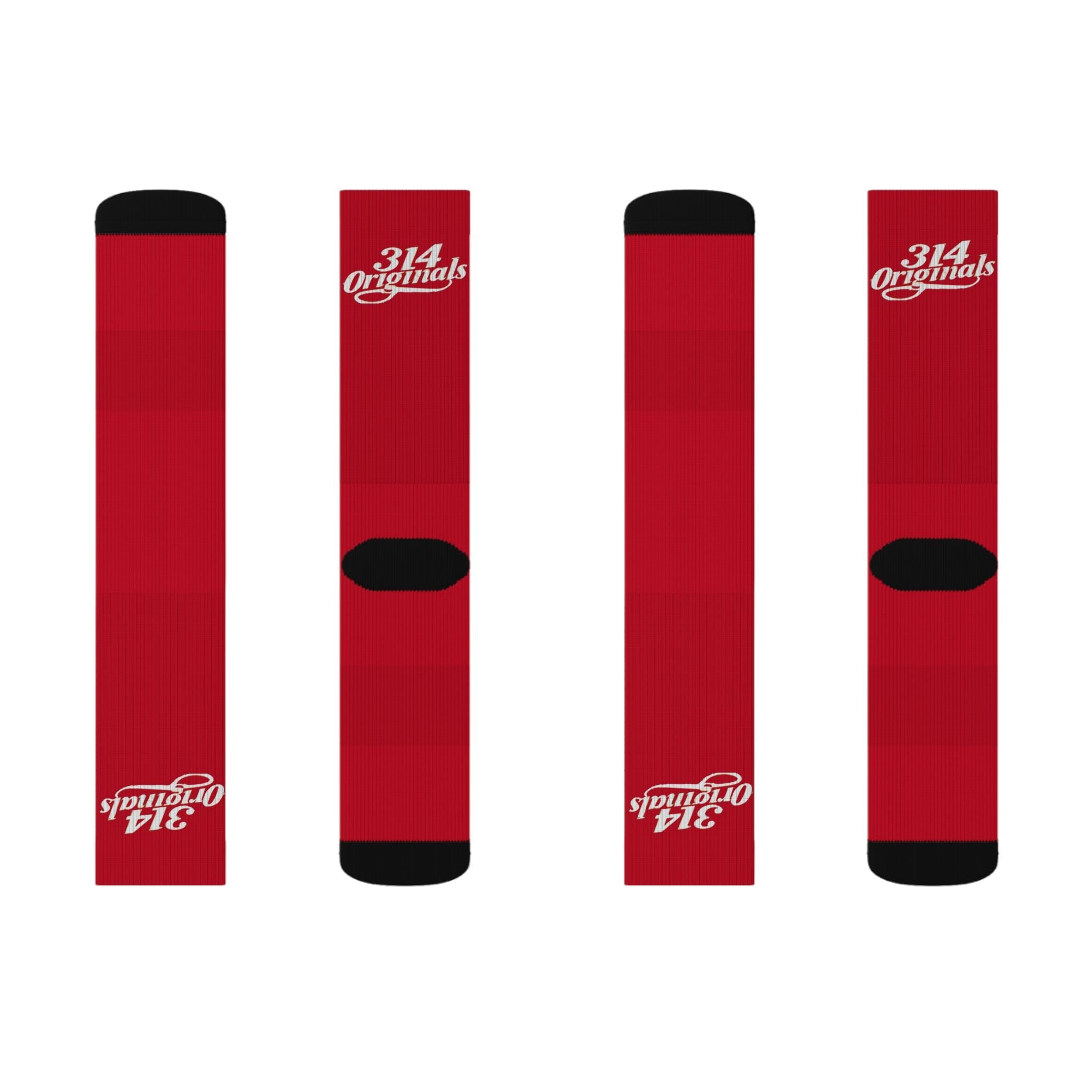 Red Sublimation Socks with '314 Originals' Script — Athletic Crew Socks - 314 Originals