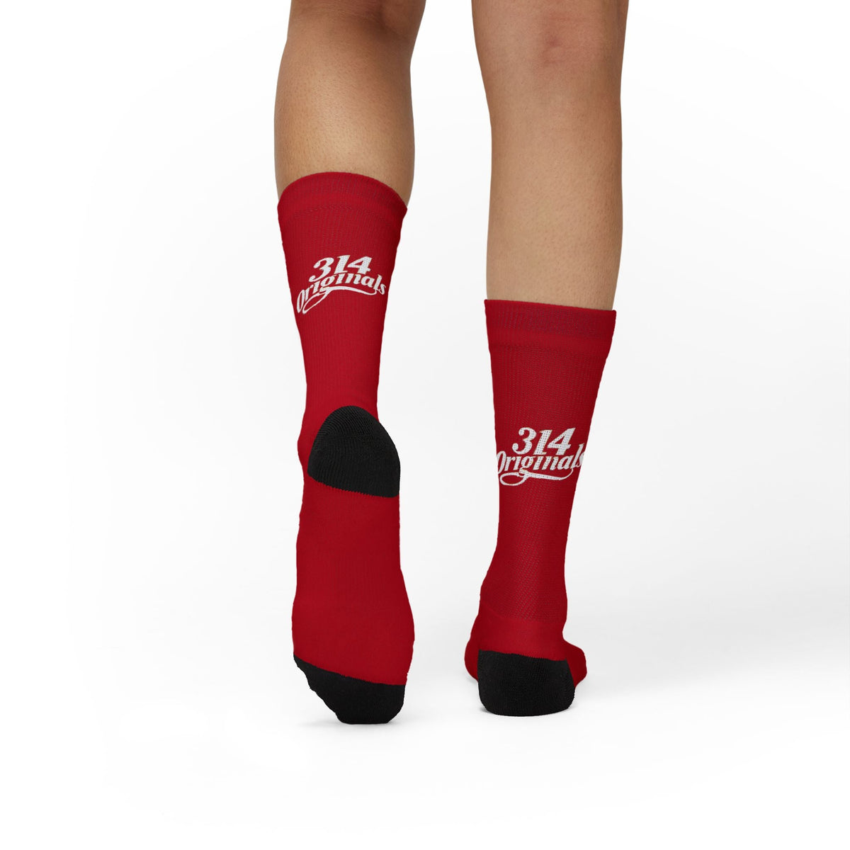 Red Sublimation Socks with '314 Originals' Script — Athletic Crew Socks - 314 Originals