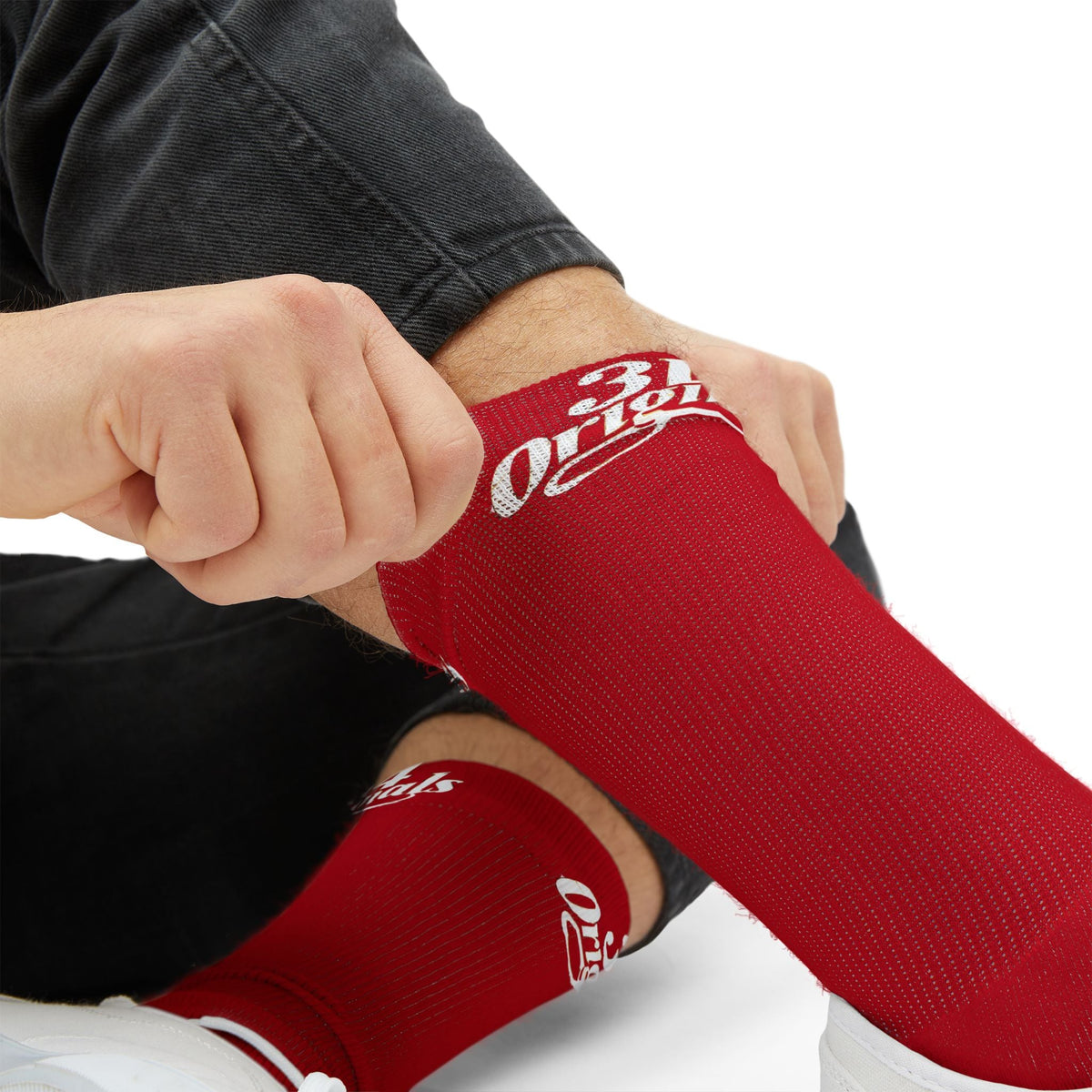 Red Sublimation Socks with '314 Originals' Script — Athletic Crew Socks - 314 Originals