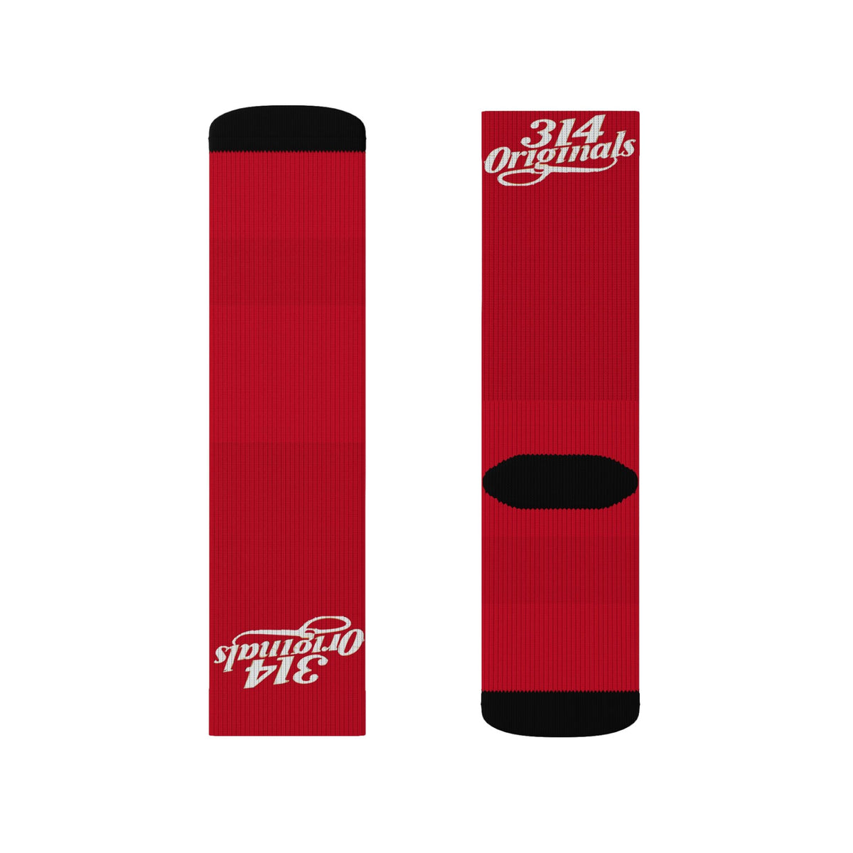 Red Sublimation Socks with '314 Originals' Script — Athletic Crew Socks - 314 Originals