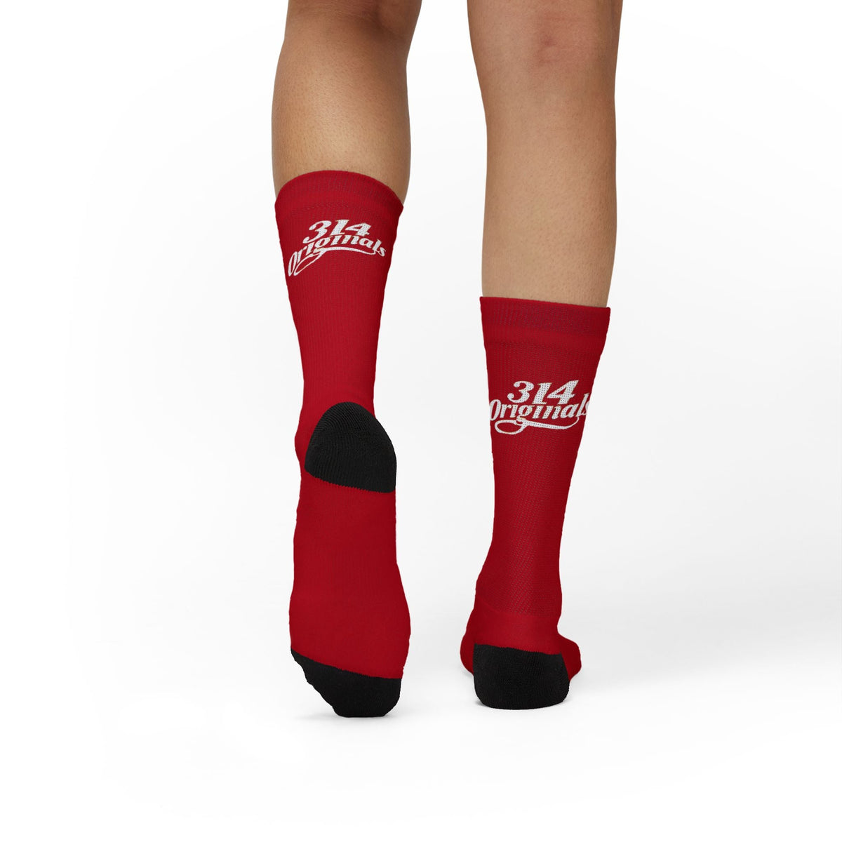 Red Sublimation Socks with '314 Originals' Script — Athletic Crew Socks - 314 Originals