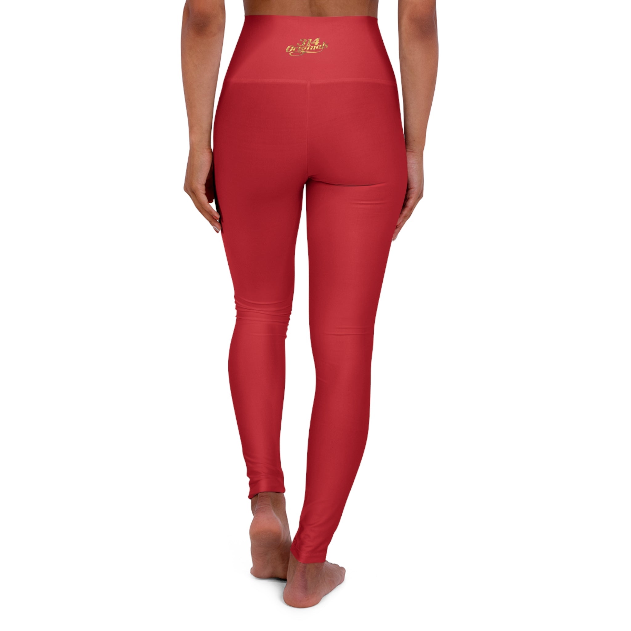 Red Yoga Leggings — High-Waisted Leggings with Pink “Originals” Side Script - 314 Originals