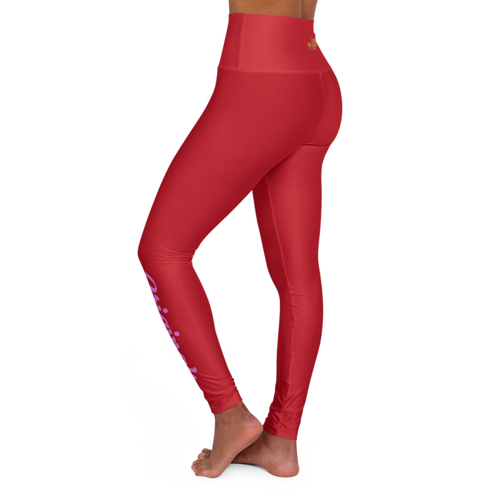 Red Yoga Leggings — High-Waisted Leggings with Pink “Originals” Side Script - 314 Originals