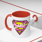 Sassy Supergirl Accent Coffee Mug – Pink & Yellow Super S Logo (11/15oz) - 314 Originals