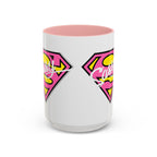 Sassy Supergirl Accent Coffee Mug – Pink & Yellow Super S Logo (11/15oz) - 314 Originals