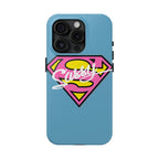 Sassy Superhero Tough Phone Case — Bold Pink & Yellow Emblem on Blue - 314 Originals