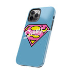 Sassy Superhero Tough Phone Case — Bold Pink & Yellow Emblem on Blue - 314 Originals