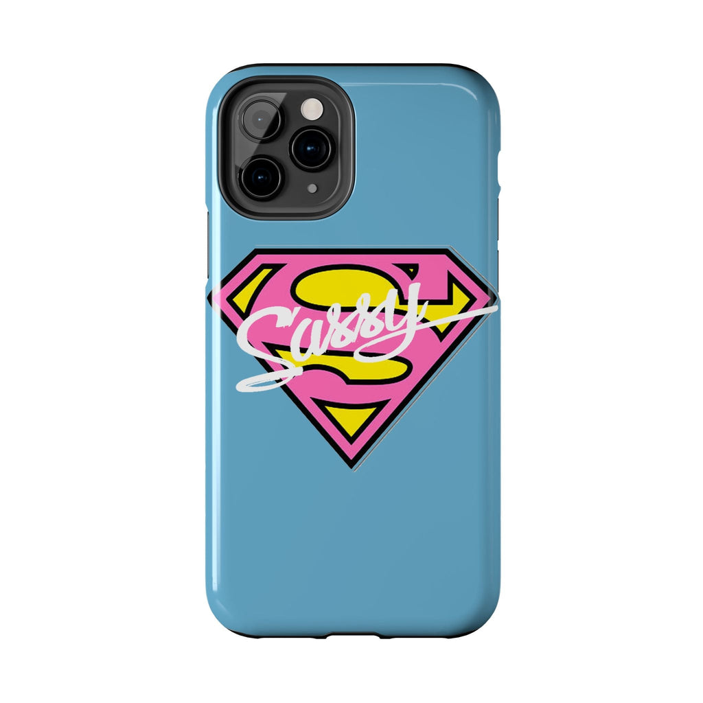 Sassy Superhero Tough Phone Case — Bold Pink & Yellow Emblem on Blue - 314 Originals
