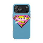Sassy Superhero Tough Phone Case — Bold Pink & Yellow Emblem on Blue - 314 Originals