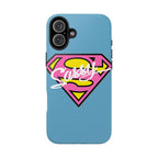 Sassy Superhero Tough Phone Case — Bold Pink & Yellow Emblem on Blue - 314 Originals