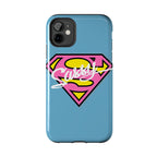 Sassy Superhero Tough Phone Case — Bold Pink & Yellow Emblem on Blue - 314 Originals