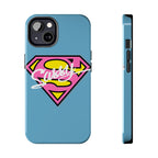 Sassy Superhero Tough Phone Case — Bold Pink & Yellow Emblem on Blue - 314 Originals