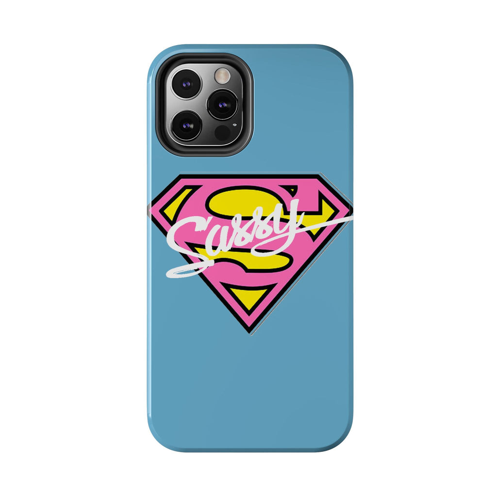 Sassy Superhero Tough Phone Case — Bold Pink & Yellow Emblem on Blue - 314 Originals