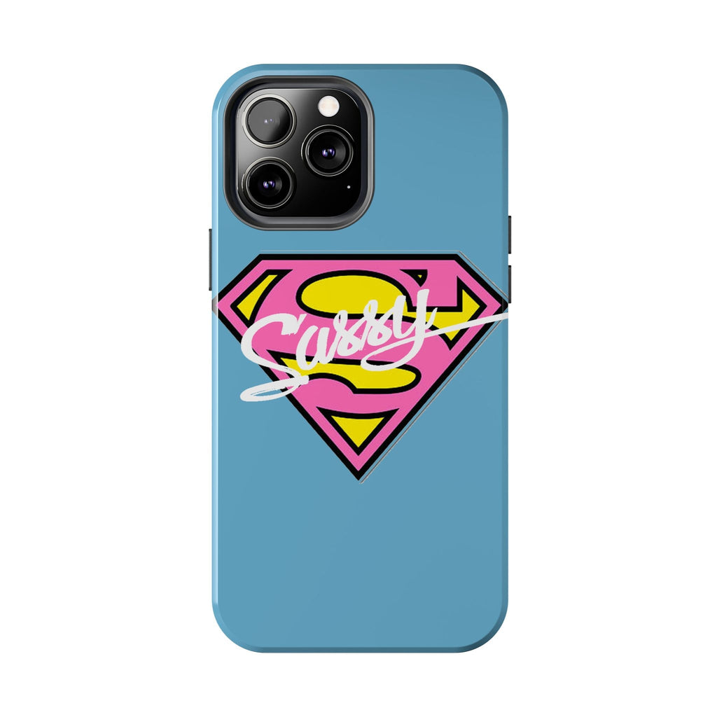 Sassy Superhero Tough Phone Case — Bold Pink & Yellow Emblem on Blue - 314 Originals