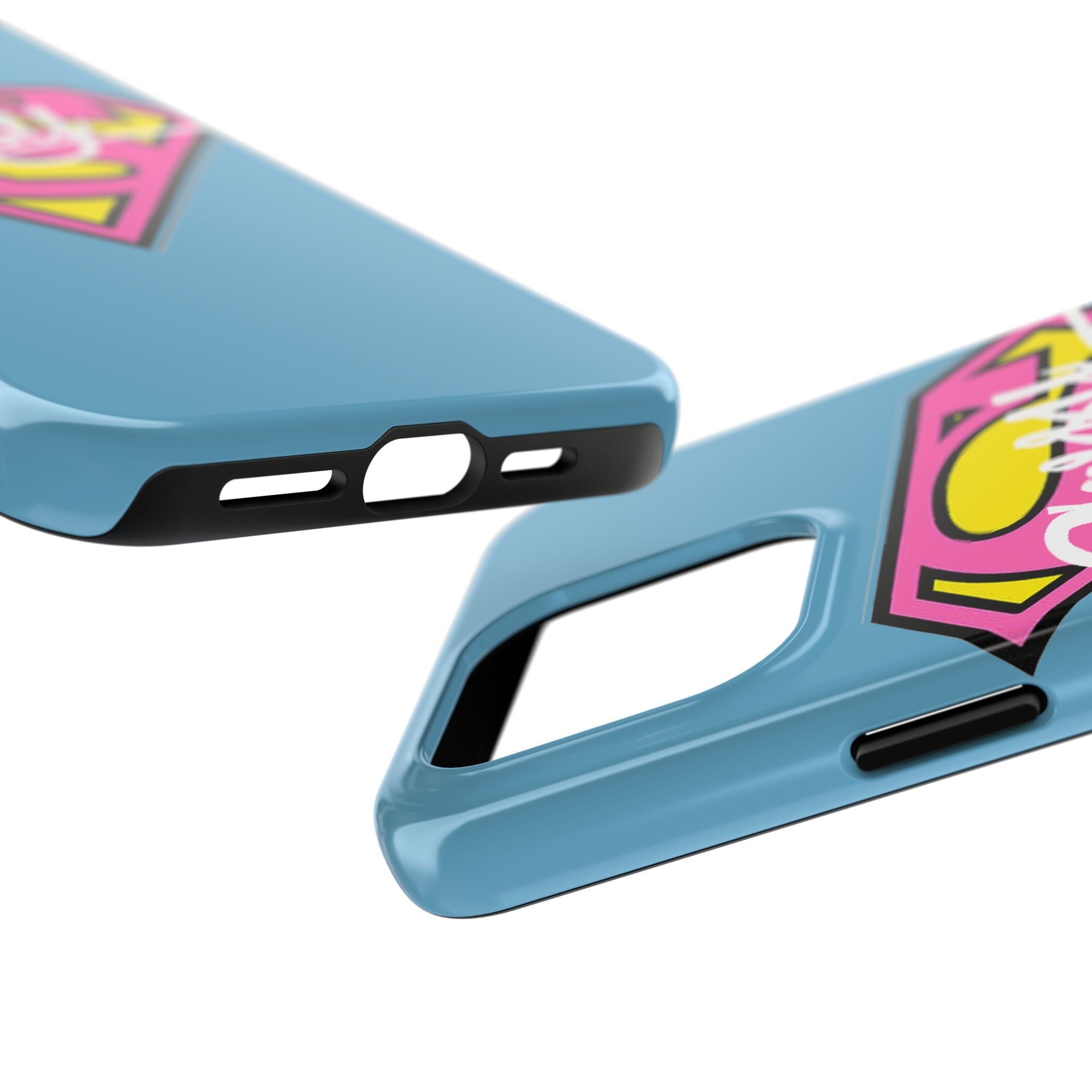 Sassy Superhero Tough Phone Case — Bold Pink & Yellow Emblem on Blue - 314 Originals