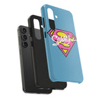 Sassy Superhero Tough Phone Case — Bold Pink & Yellow Emblem on Blue - 314 Originals