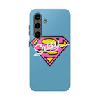 Sassy Superhero Tough Phone Case — Bold Pink & Yellow Emblem on Blue - 314 Originals