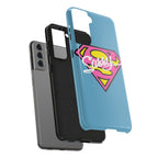 Sassy Superhero Tough Phone Case — Bold Pink & Yellow Emblem on Blue - 314 Originals