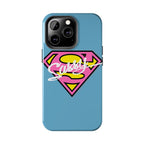 Sassy Superhero Tough Phone Case — Bold Pink & Yellow Emblem on Blue - 314 Originals