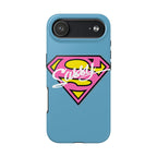 Sassy Superhero Tough Phone Case — Bold Pink & Yellow Emblem on Blue - 314 Originals