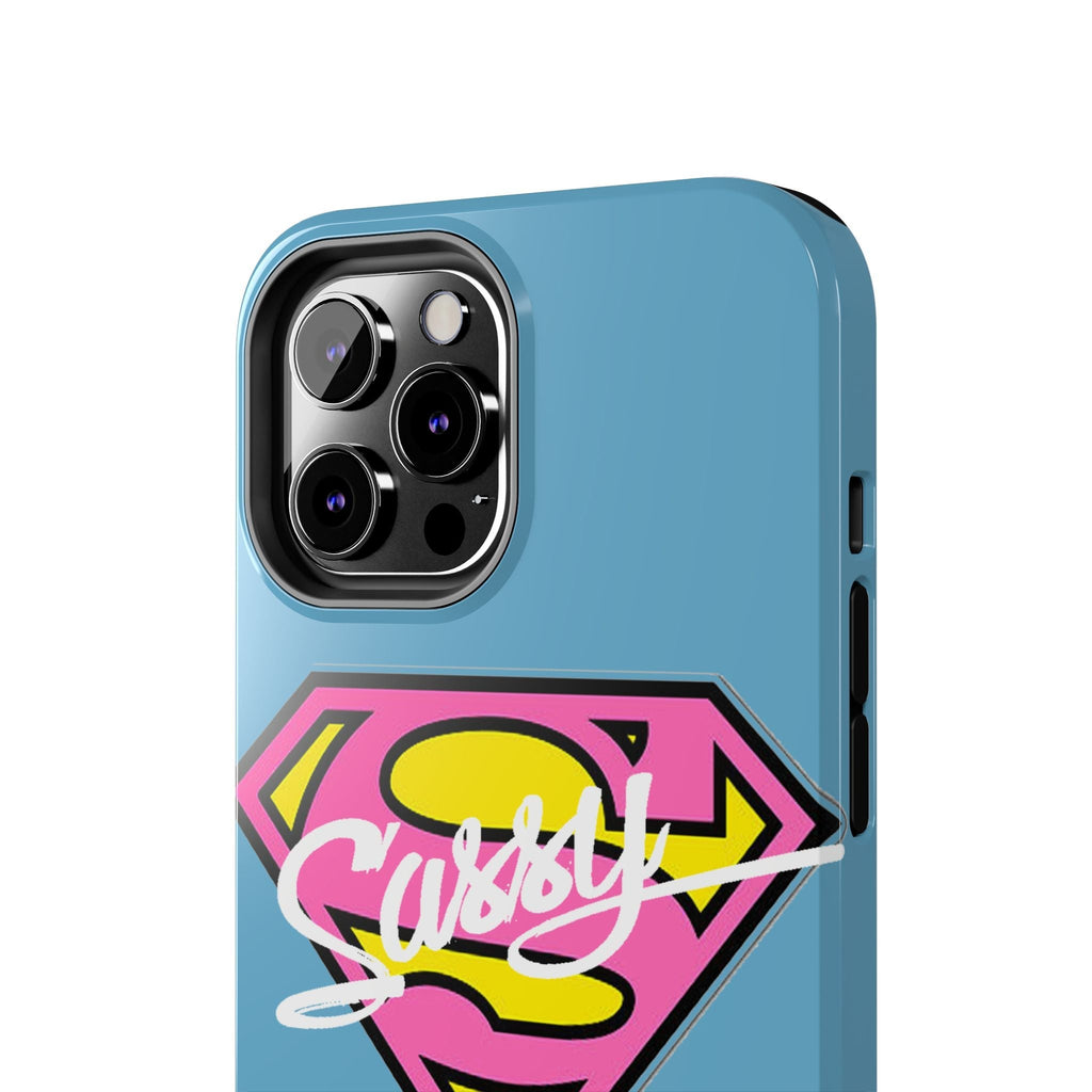 Sassy Superhero Tough Phone Case — Bold Pink & Yellow Emblem on Blue - 314 Originals
