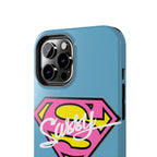 Sassy Superhero Tough Phone Case — Bold Pink & Yellow Emblem on Blue - 314 Originals