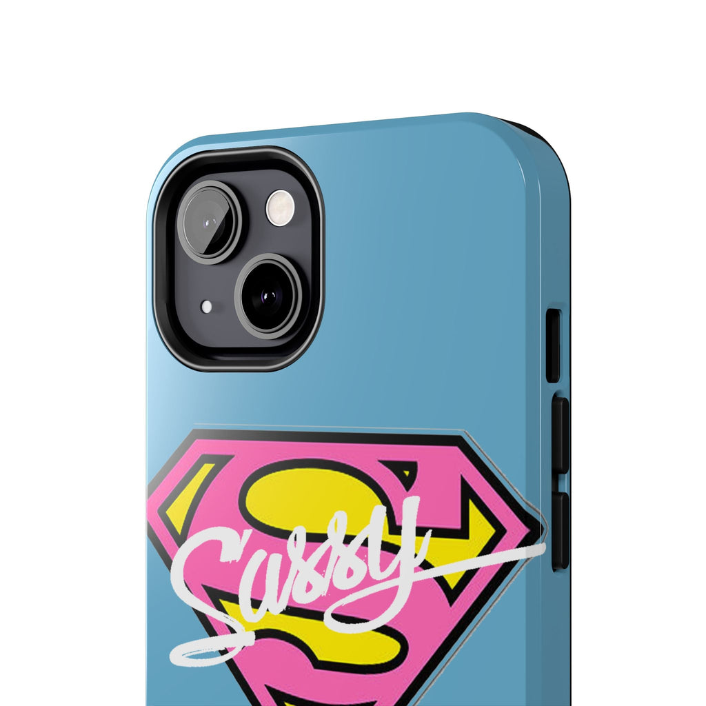 Sassy Superhero Tough Phone Case — Bold Pink & Yellow Emblem on Blue - 314 Originals