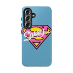 Sassy Superhero Tough Phone Case — Bold Pink & Yellow Emblem on Blue - 314 Originals