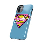 Sassy Superhero Tough Phone Case — Bold Pink & Yellow Emblem on Blue - 314 Originals