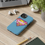 Sassy Superhero Tough Phone Case — Bold Pink & Yellow Emblem on Blue - 314 Originals