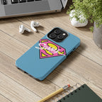 Sassy Superhero Tough Phone Case — Bold Pink & Yellow Emblem on Blue - 314 Originals