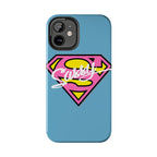 Sassy Superhero Tough Phone Case — Bold Pink & Yellow Emblem on Blue - 314 Originals