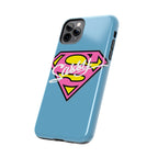Sassy Superhero Tough Phone Case — Bold Pink & Yellow Emblem on Blue - 314 Originals