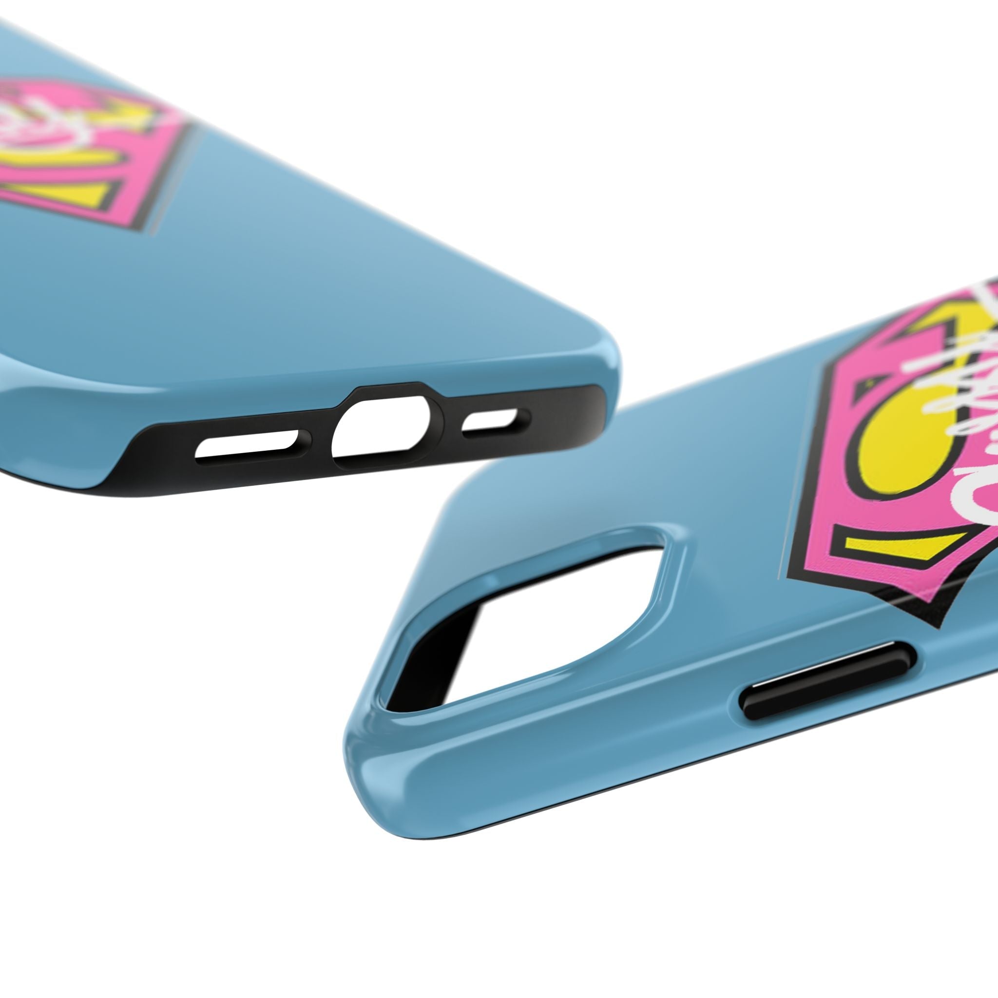 Sassy Superhero Tough Phone Case — Bold Pink & Yellow Emblem on Blue - 314 Originals