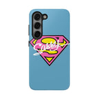 Sassy Superhero Tough Phone Case — Bold Pink & Yellow Emblem on Blue - 314 Originals