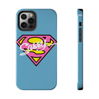 Sassy Superhero Tough Phone Case — Bold Pink & Yellow Emblem on Blue - 314 Originals